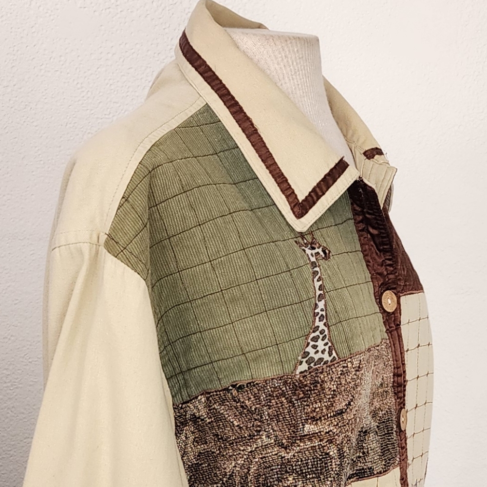 New Direction Jacket 100% Cotton Safari Zebra Patchwork Cream Multi Size XL - Picture 12 of 14